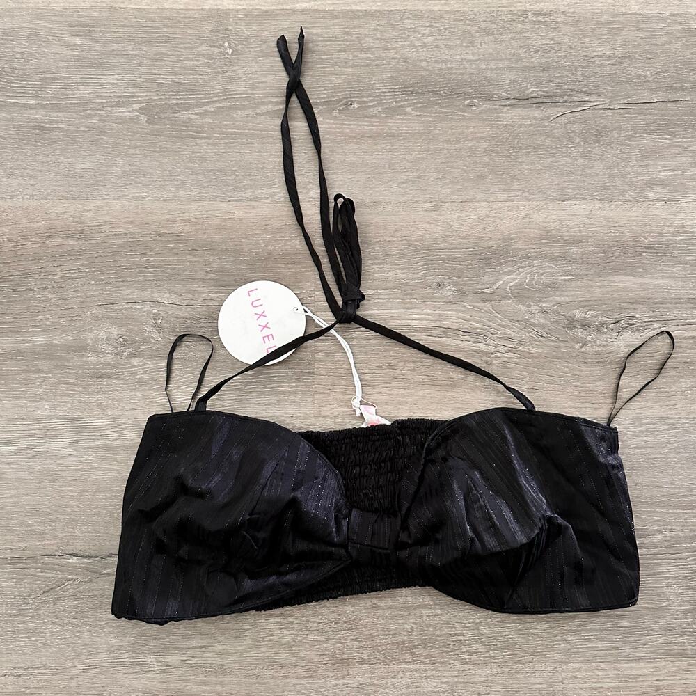 Luxxel Bra Top Crop Black Textured Strappy NEW WITH TAGS Size Large